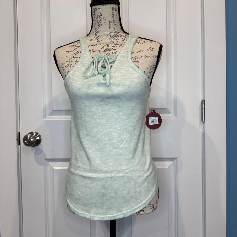 So‎ Lace Up Tank Top Mint Green Size XS Lightweight Knit Casual Tank